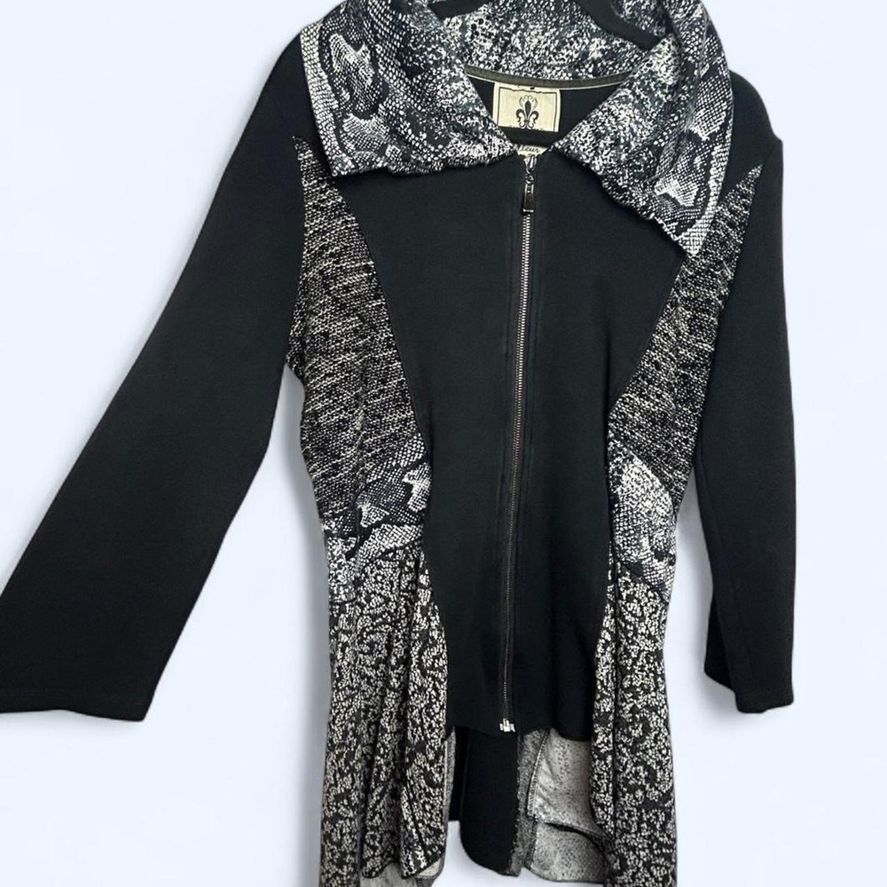 Patchwork punk grunge goth jacket dress Fleur De Lis L zip up statement collar